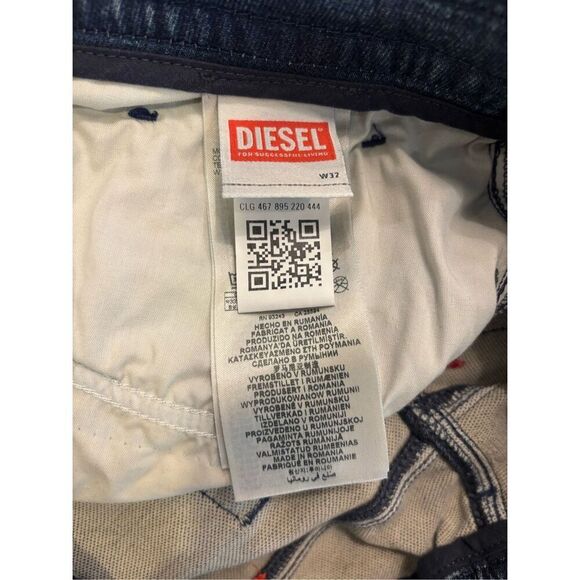 Diesel Men's Blue Distressed Elastic Back Waist Drawstring Skinny Jeans Size 32 - Picture 8 of 11